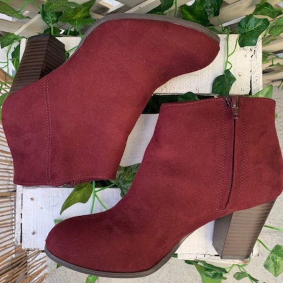 Old Navy Shoes - Old Navy | Faux-Suede Burgundy Ankle Booties